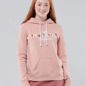 Hollister Rose-Embroidered Peach Hooded Pullover